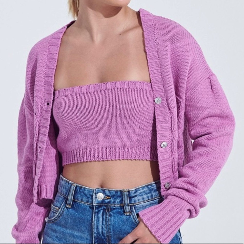 A plum berry sweater set.